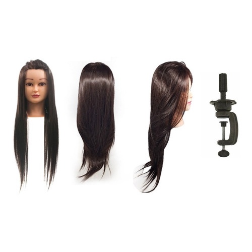 Cabeça De Boneca Para Treino Com Cabelo Sintético + Suporte