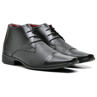 sapato social cano médio bota casual masculina coturno preto conforto com cadarço