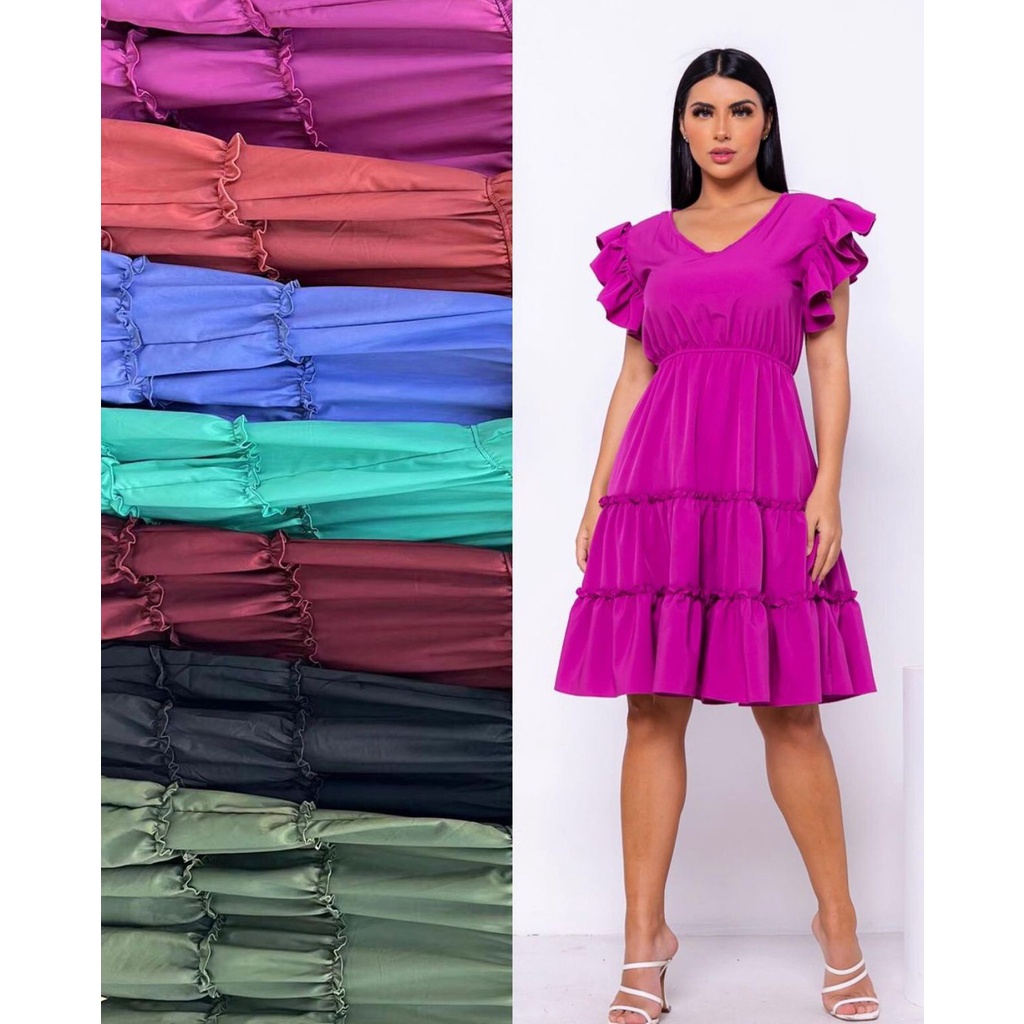 Vestido  babado três marias nova coleção 079 em Oferta na Shopee