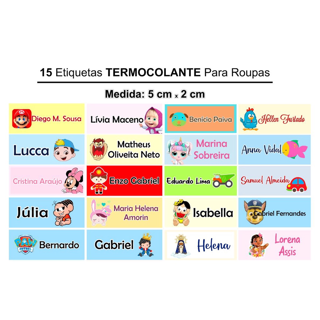 15 Etiquetas Termocolante de Identificação Personalizadas Para Roupas ...