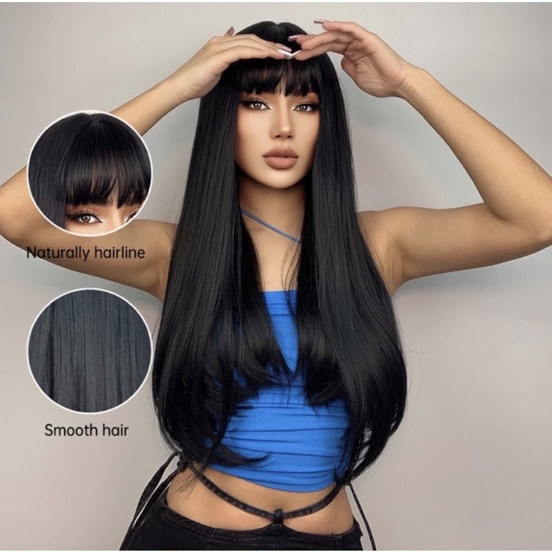 Peruca Lisa com Franja Fibra Organica alta Temperatura — imagem 2 de 2