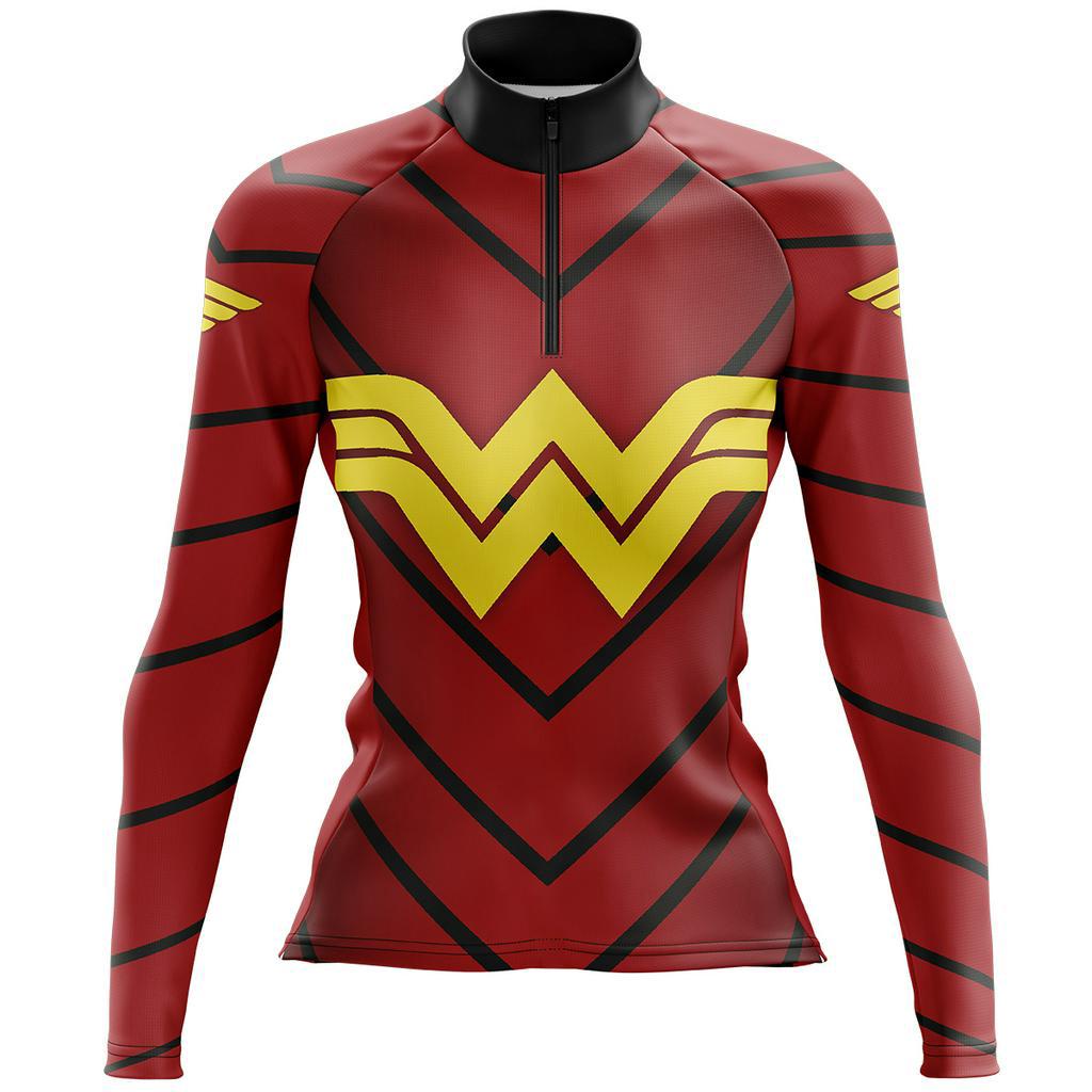 Camisa Para Ciclista Feminina MTB Manga Longa Pro Tour Mulher Maravilha Com Protecao
