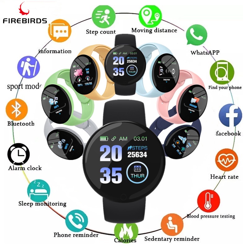 Smartwatch D18 À Prova D'água Redondo Bluetooth Macaron Com Rastreador Fitness