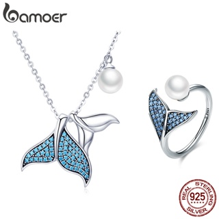 Bamoer Conjunto De Joias De Prata Esterlina 925 Colar E Estampa De Sereia De Anel Para Meninas Presentes em Oferta na Shopee