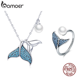 Bamoer Conjunto De Joias De Prata Esterlina 925 Colar E Estampa De Sereia De Anel Para Meninas Presentes