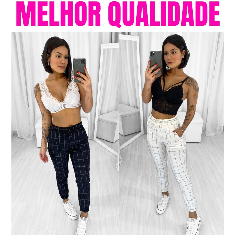 Calça Feminina Jogger Qualidade Top Calça Xadrez Feminina  Bengaline Blogueira Listrada