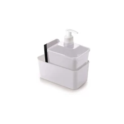 Conjunto Organizador Rodinho Pia Porta Detergente Esponja Sabão Liquido Branco Plasútil