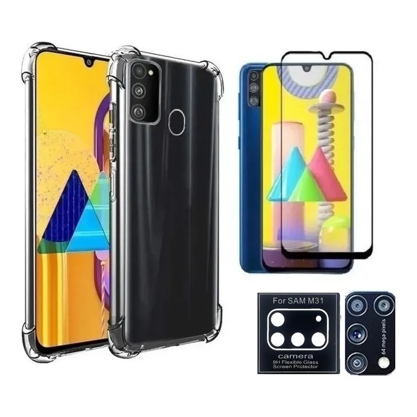 Kit Película 9D Vidro Samsung Galaxy M31 + Capa Capinha Air Bag + Pelicula de Camera 3D