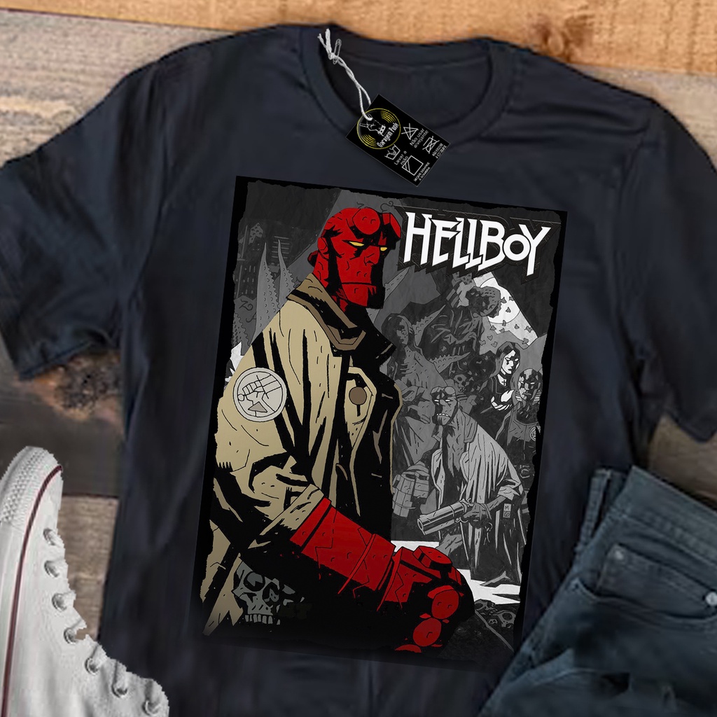 Camiseta   Hellboy Camisa personalizada estampada básica algodão vintage geek divertida de banda