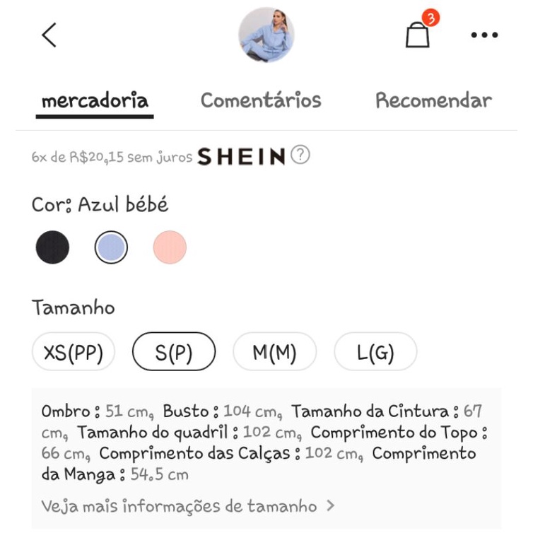 Conjunto Shein Azul Claro Tam P M Shopee Brasil