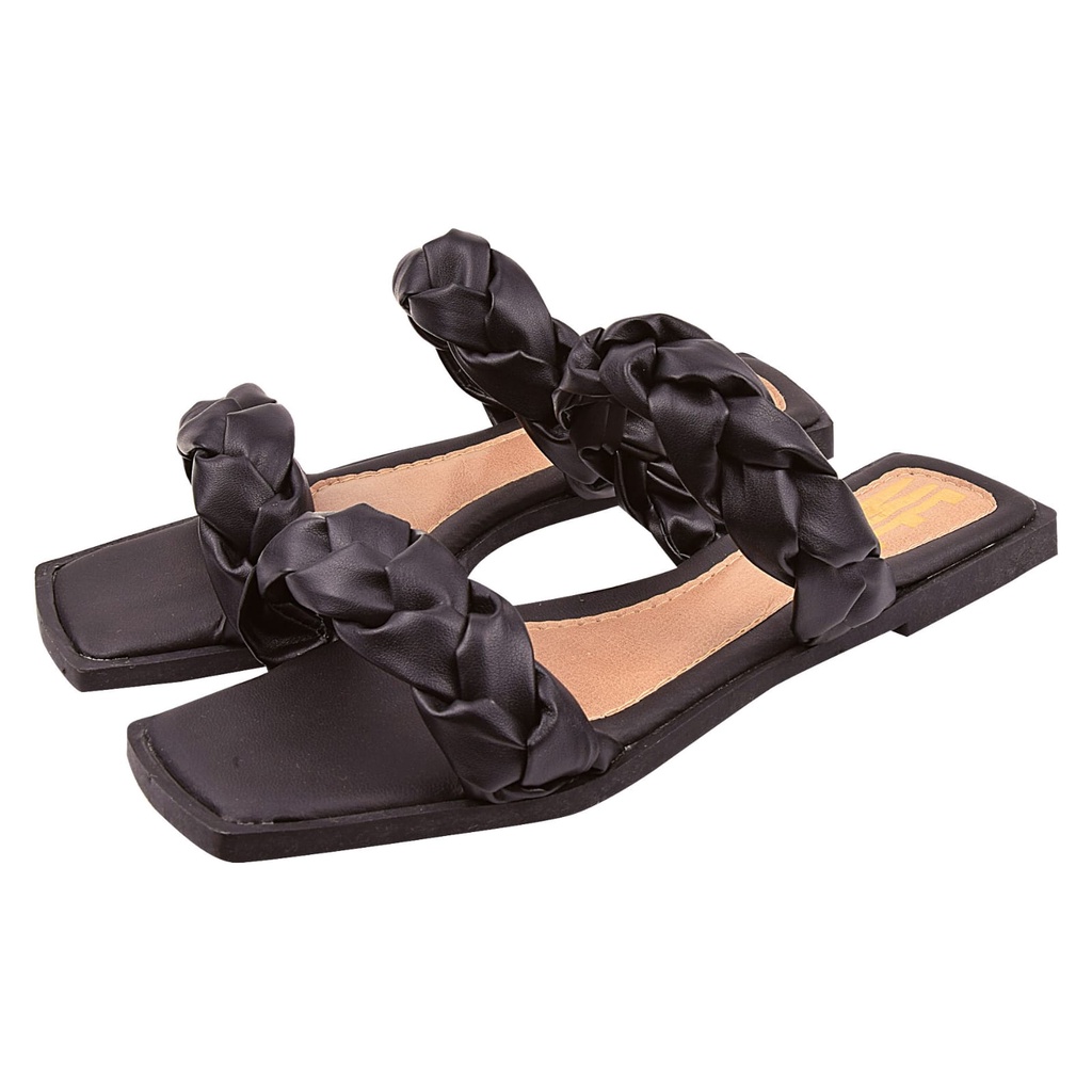 Rasteirinha Feminina Bico Quadrado Duas Tranças em Oferta na Shopee