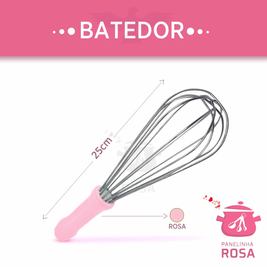 Batedor fuet, fue tipo pera 25 cm na cor rosa - EXCLUSIVO- mais resistente com arame que não enferruja