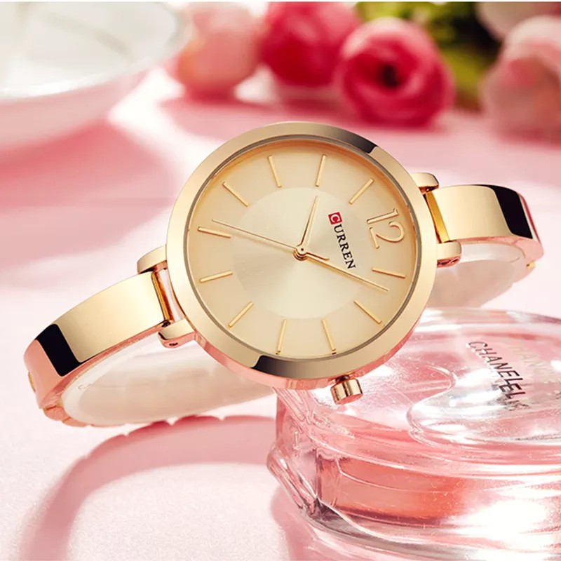 CURREN Fashion Gold Women Watches Stainless Steel Ultra thin Quartz Waterproof 9012X