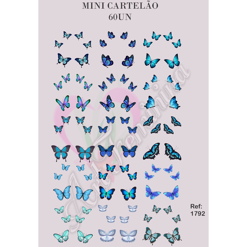 Borboleta Azul Mini Cartelao 60 Un Adesivo De Unha Artesanal 3d