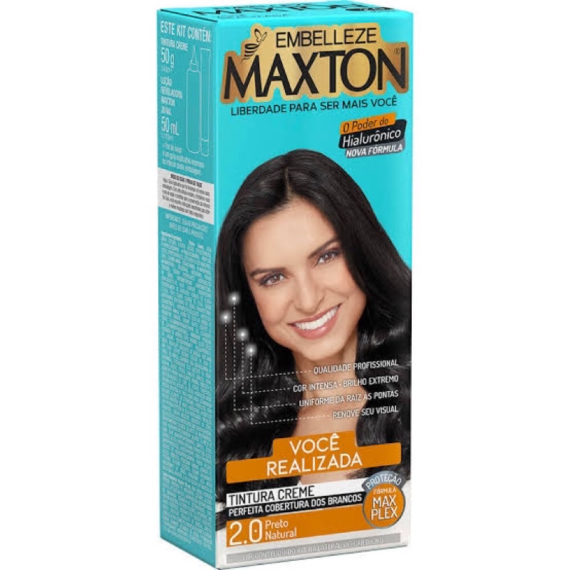 Coloração Maxton  N 2.0 Preto Natural , Você mais Realizada Tintura Creme 50gr Embelleze