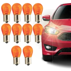 Kit com 10 Lâmpadas Halógenas PY21W 1 Polo - 12V 21W BAU15s Âmbar