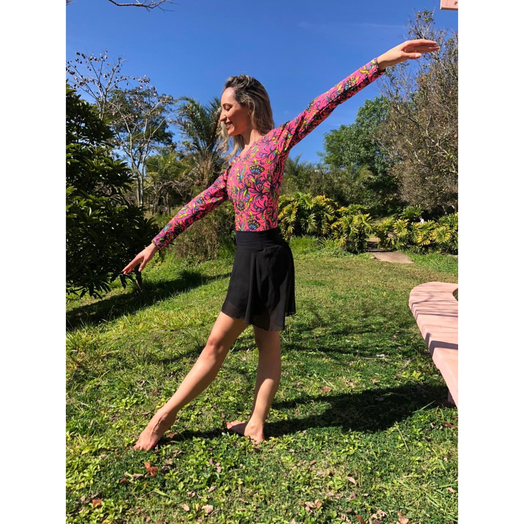 Collant/bory de ballet adulto - Moda fitness e academia (Floral pink)