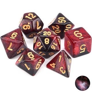 Dados Rpg - Nebulosa Glitter Vermelho Com Preto C/n° Dourado