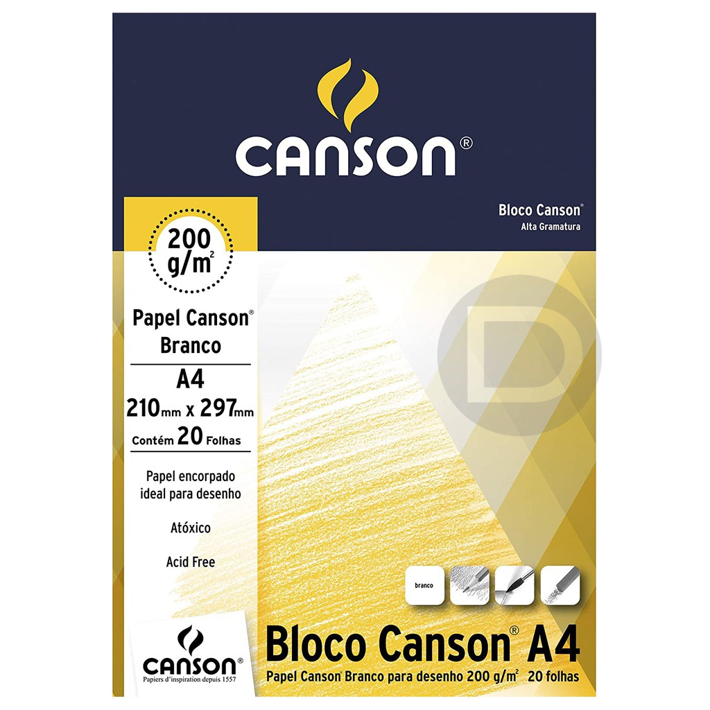 Bloco De Desenho Universitario Canson A4 200g 20 Fls Branco