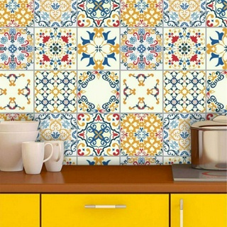 Adesivo de Azulejo Hidraulico em Tons de Azul, Amarelo 3,00m em Oferta na Shopee