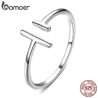 Bamoer Anéis De Prata 925 Paralela De Linhas SCR555