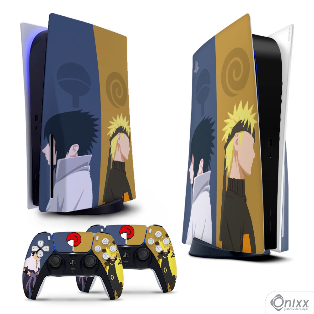 Skin PS5 FAT Adesiva Naruto e Sasuke Minimalist + Pôster A3