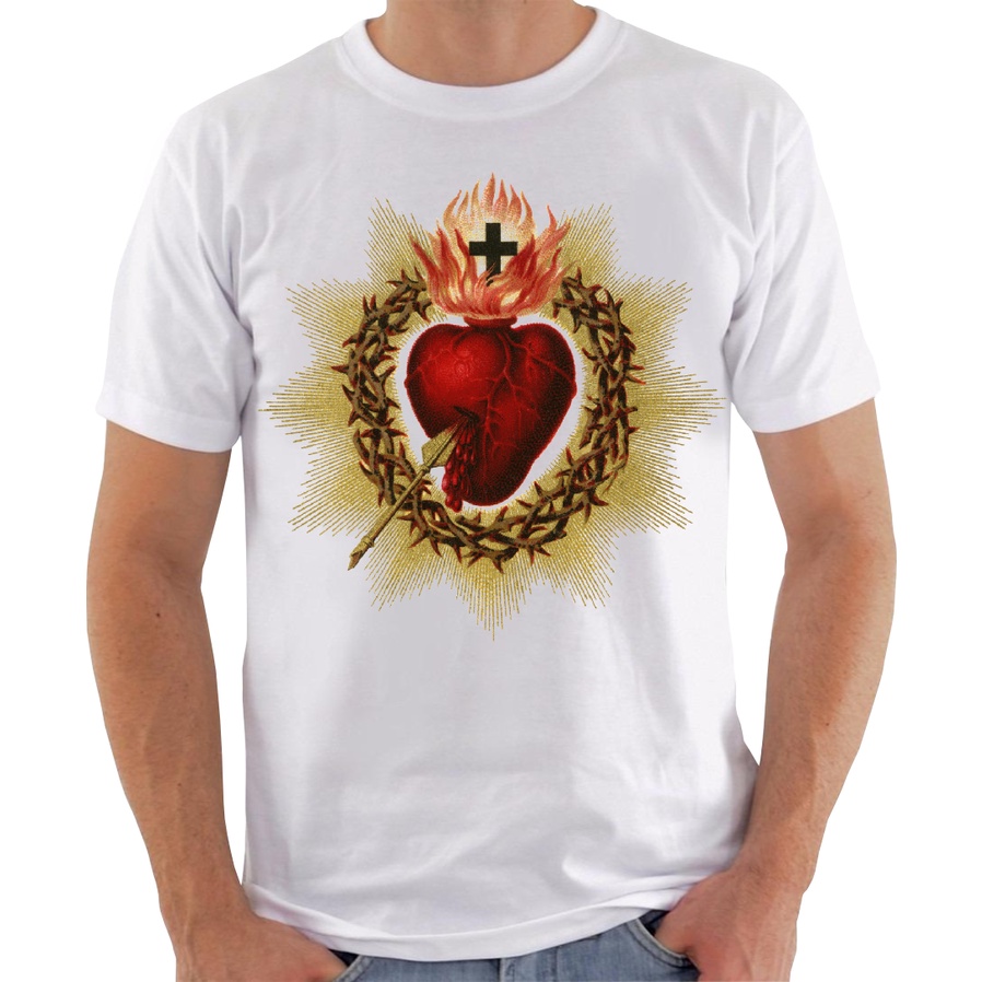 Camiseta Temática Personalizada 100% Poliéster -Estampa Religiosa - Sagrado Coração de Jesus