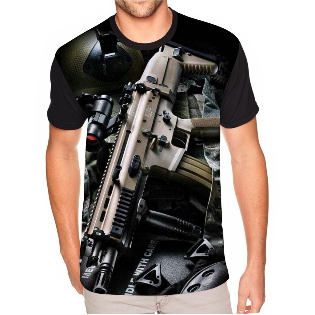 Camiseta fuzileiro naval ,fuzil arma de alto poder de  fogo, munição,estampada.