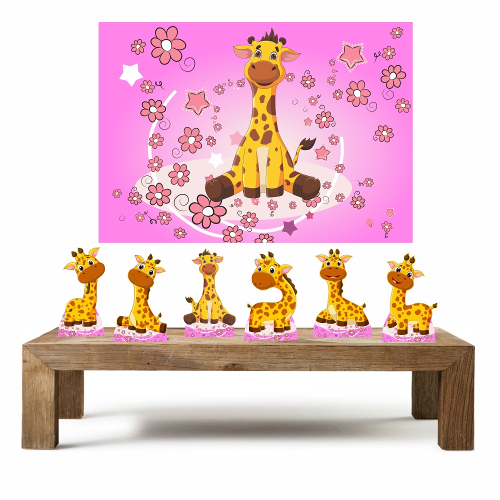Girafinhas Cute menina Kit 6 Displays Totens De Mesa Com painel  Kit Enfeites kit festa