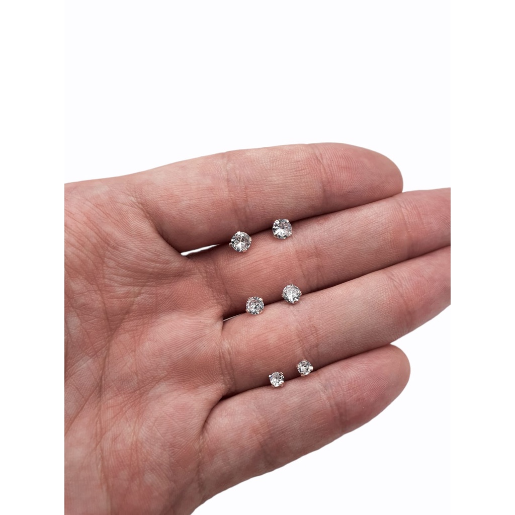 Cartela Trio de Brincos Femininos ponto de luz - 3 pares - 3/4/5 mm trio redondo - prata 925 em Oferta na Shopee