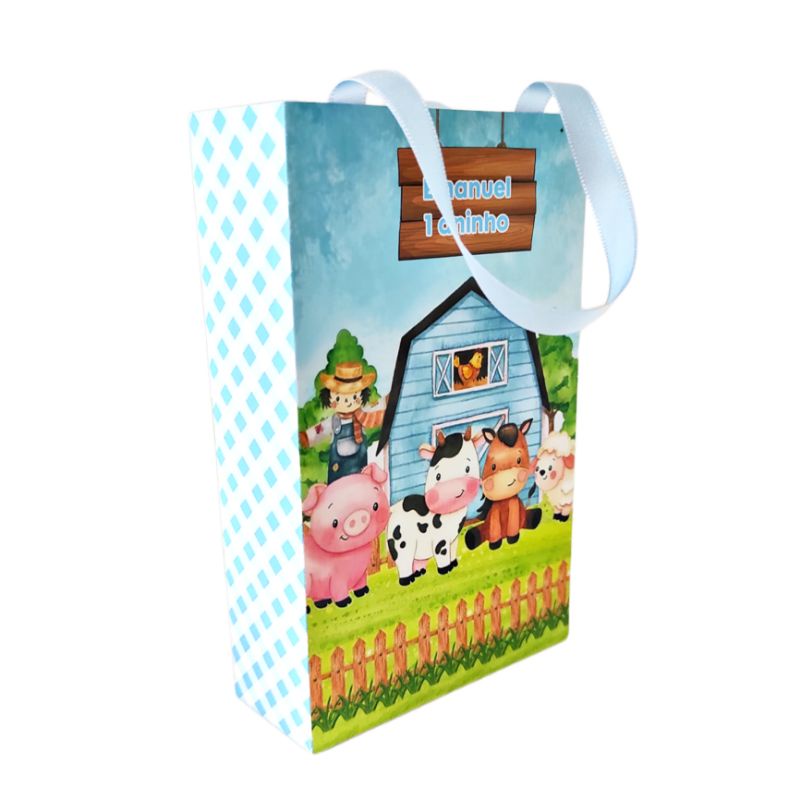 15 Sacolinhas Surpresa Personalizadas Tema Fazendinha Tamanho 16x4x10