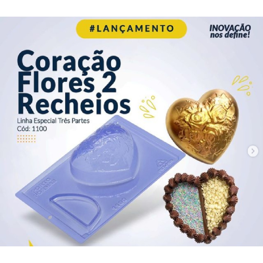 1~5 Forma Porto Com Silicone (3 partes) Para Chocolate CORAÇÃO FLORES 2 RECHEIOS – CÓD 1100 (CHOCO) em Oferta na Shopee