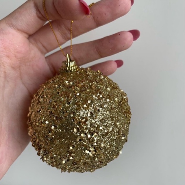 Bola de Natal dourada brilho 7 cm glitter decoração para árvore natalina |  Shopee Brasil