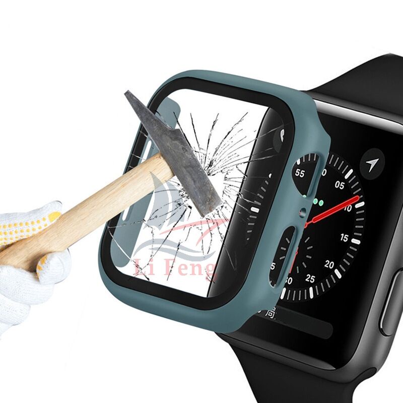 Capa Case Bumper Pelicula De Vidro quadrado 360 quaTemperado Apple Watch Iwo 38/40/42/44mm