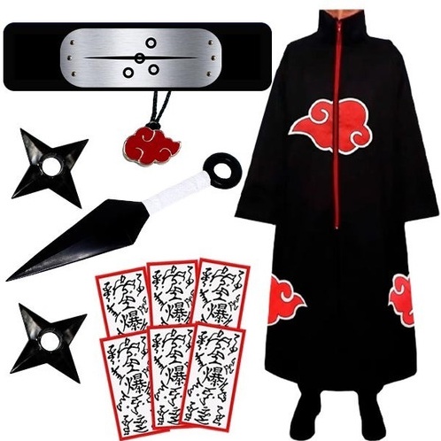 Kit Akatsuki Com Manto Kunai Shuriken Papel Bomba P/ Cosplay