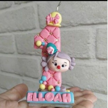 Vela personalizada/ vela de aniversário em biscuit/topo de bolo /tema circo rosa /circo