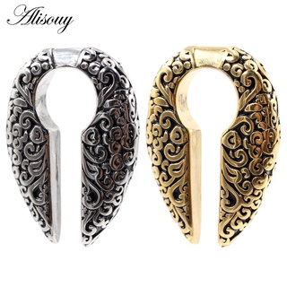 Alisouy 1Piece Retro Padrão De Flor De Aço Inoxidável Orelha Peso Pesado Expansor Maca Plugues Medidores Brincos Jóias De Perfuração Do Corpo