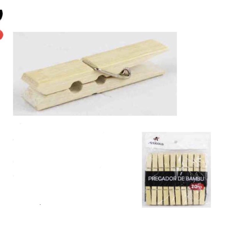 20 Prendedores de Bambu P/ Pendurar Roupa