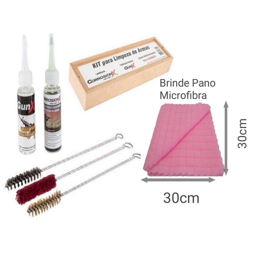 Kit Limpeza Corrosionx Manutenção Revolver Pistolas Armas Calibre 9mm/.38/380/357 Escova Latão Crina Algodão Óleo Lubrif