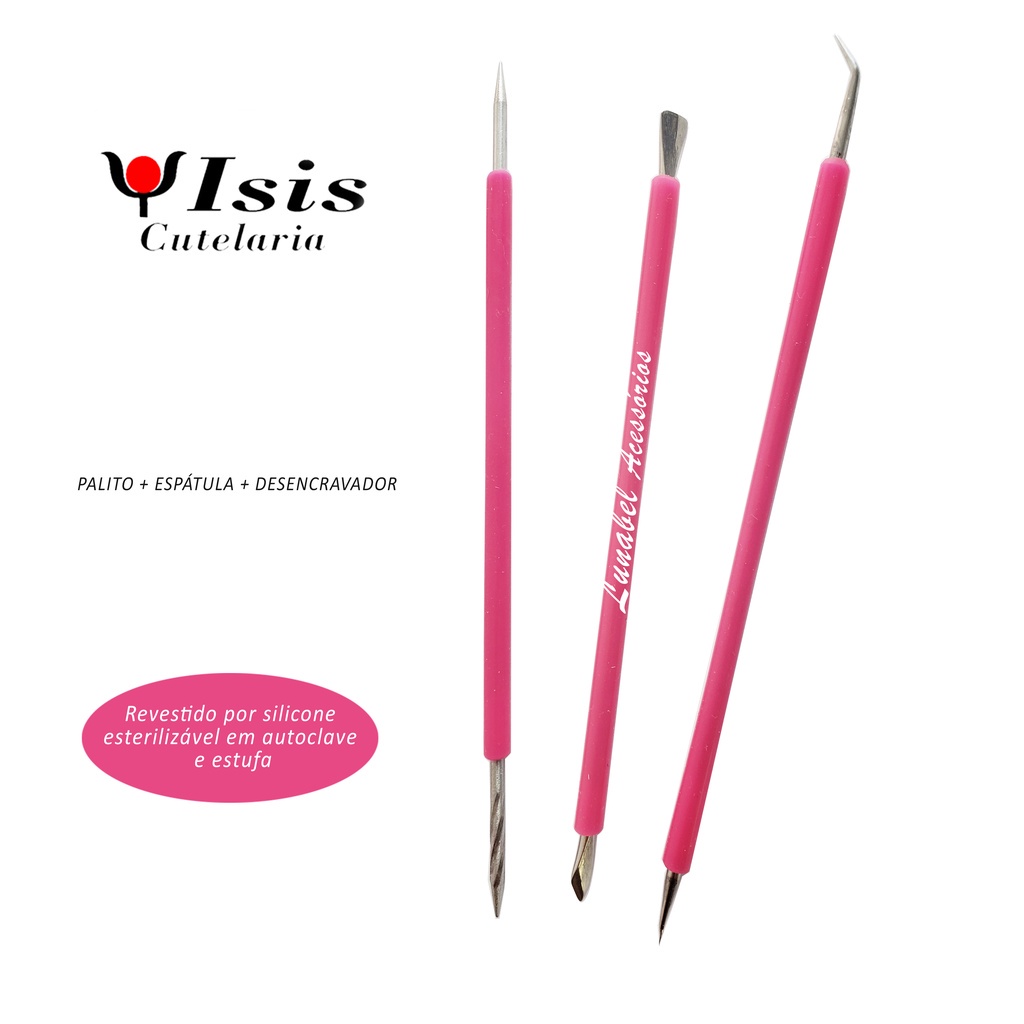 Isis Cutelaria 3 peças Palito Espátula Desencravador cor Rosa em Oferta na Shopee