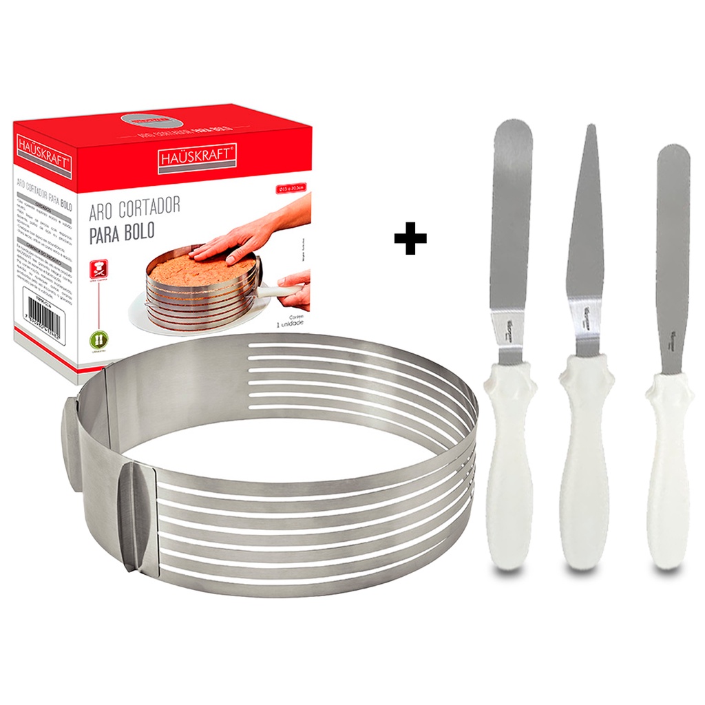 Kit Espátulas De Bolo C/ Aro Fatiador Cortador Bolo 24/30cm - Home & Living
