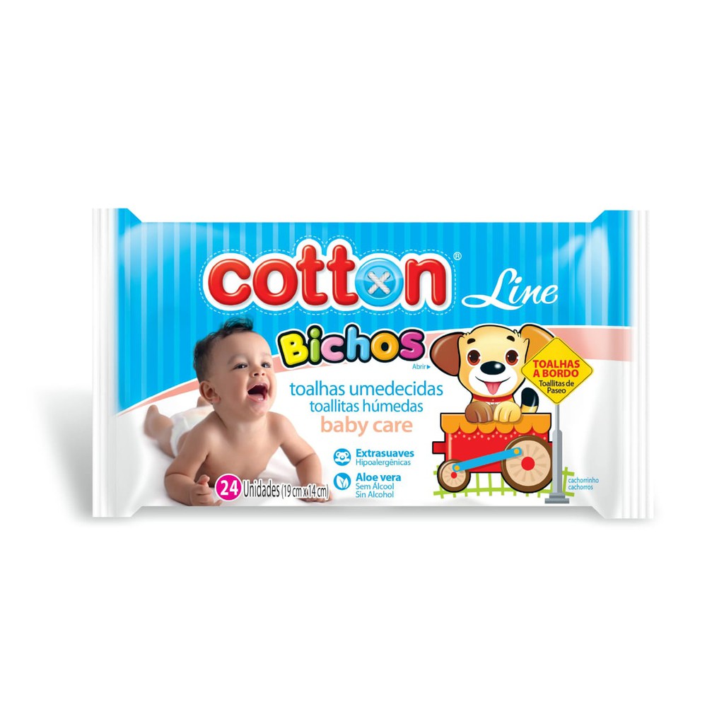 kit 12 Pacotes C\24 Unidades Toalhas Umedecidas  - Baby Care - Cotton Line