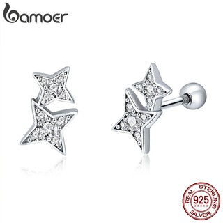 BAMOER Brinco De Tarraxa De Prata Esterlina 925 Com Zircônia Cintilante Estrela Meteoro