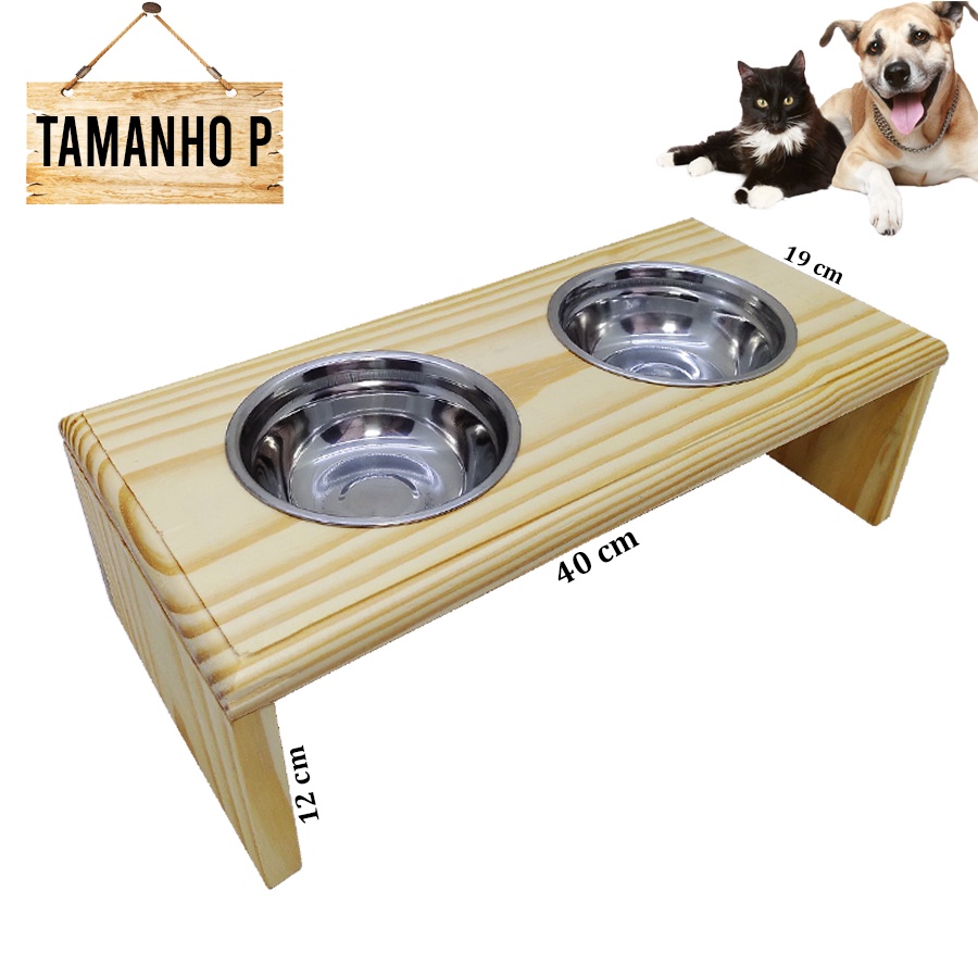 Comedouro Pet Bebedouro Cachorro e Gato Elevado 2 Pote Inox , .