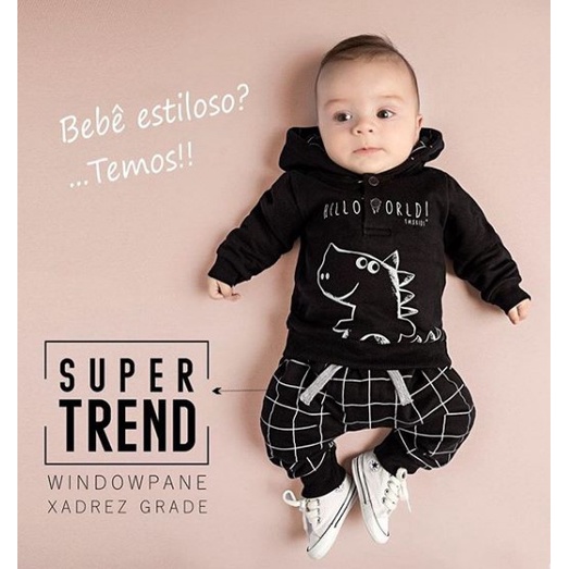 Roupa de bebê Menino Conjunto Moletom Blusa e Calça Saruel - Dinossauro
