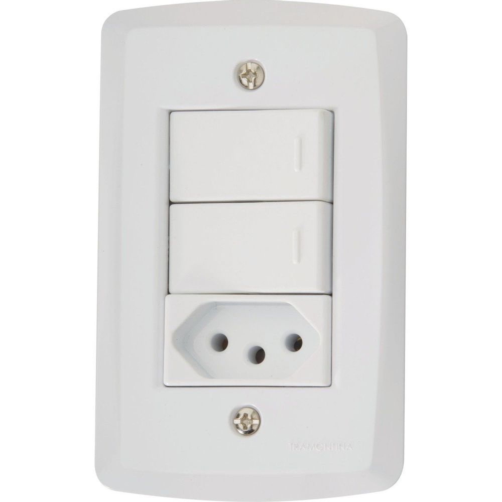 Conjunto 4x2 com 2 Interruptores Paralelos 10 A 250 V e 1 Tomada 2P+T 20 A 250 V Tramontina Lux2 Branco