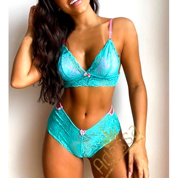 Conjunto Morena Renda Bicolor Sutiã Estilo Cropped Revenda CJMO004 em Oferta na Shopee