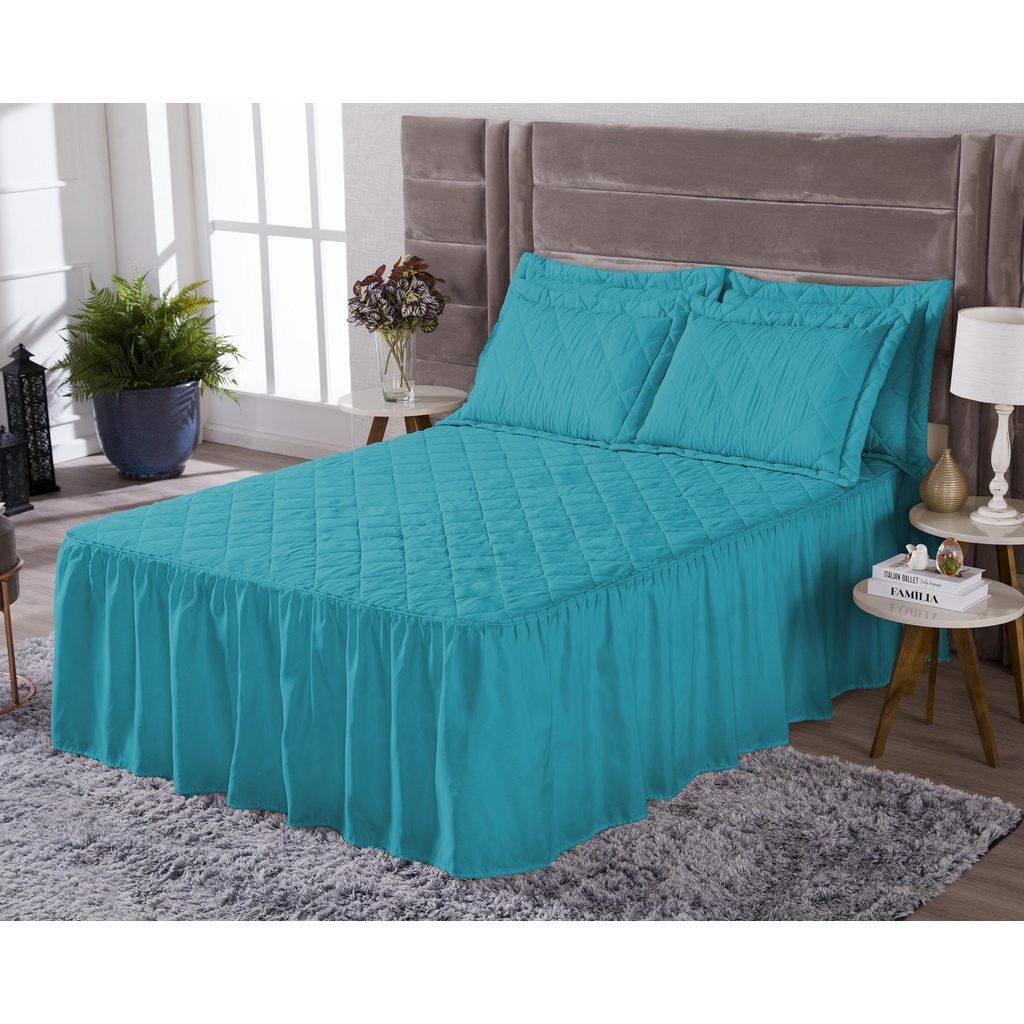 Colcha Classic Queen 3 Peças Com Babado Várias Cores