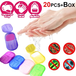 20 peças Caixas Papel De Sabão Portátil Descartável Limpeza Mão Para Cozinha Wc Viagem Camping Caminhadas Aroma Fatiado Ao Ar Livre