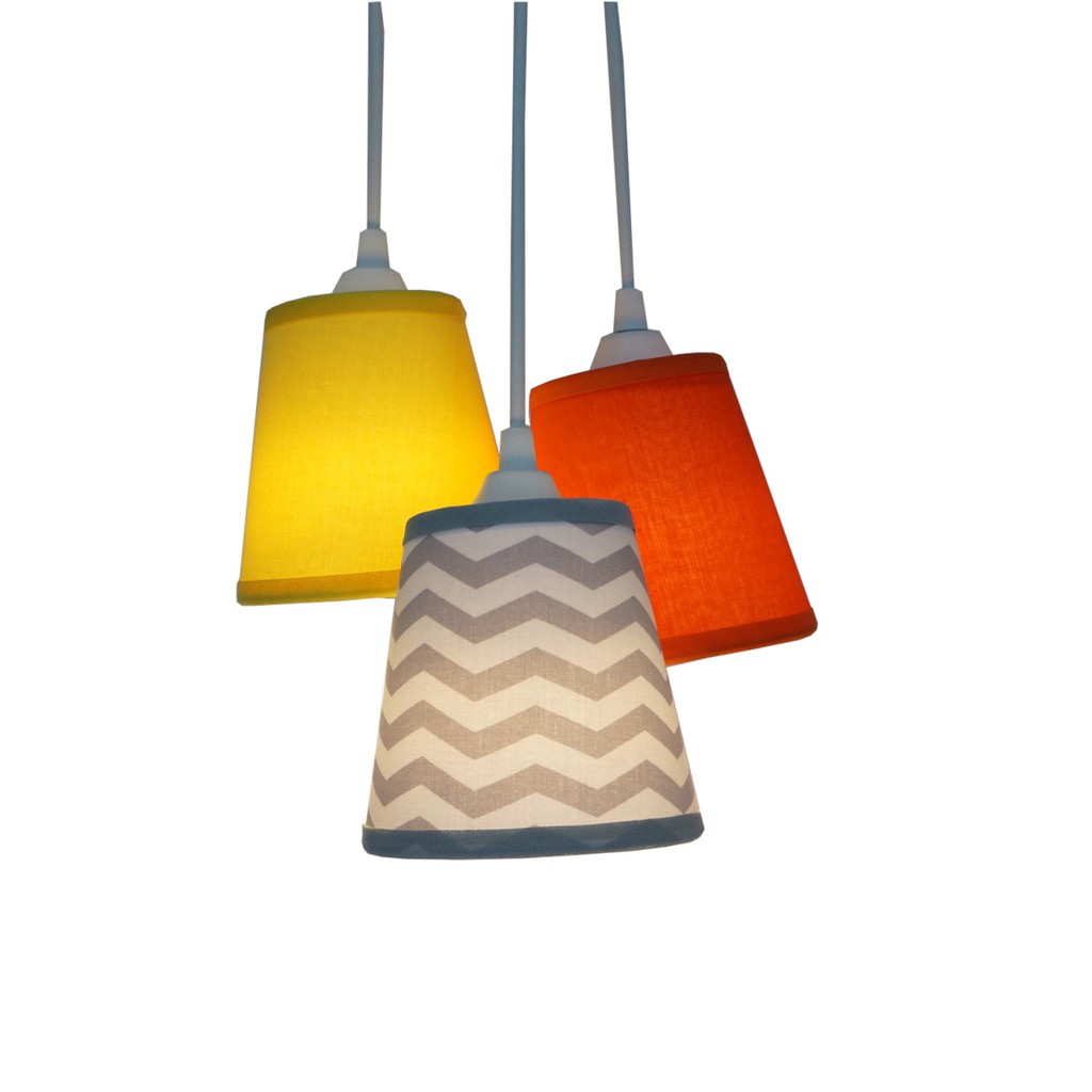 Lustre Pendente Luminária de Tecido Revestida com Tecido Chevron Cinza, Amarelo e Laranja